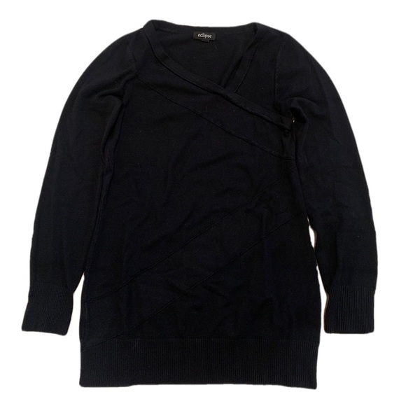 Eclipse Black Crossover V-Neck Long Sleeve Sweater - Women's M - Picture 1 of 7